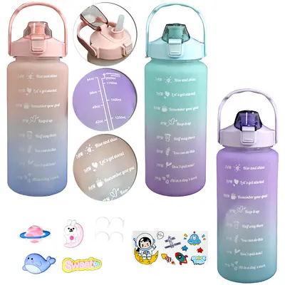 GARRAFA SQUEEZE DE PLASTICO AS EMBORRACHADO MOTIVACIONAL COM CANUDO + ADESIVO 2L