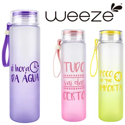 GARRAFA SQUEEZE DE PLASTICO AS FRASES COM TAMPA + ALCA DE SILICONE 500ML