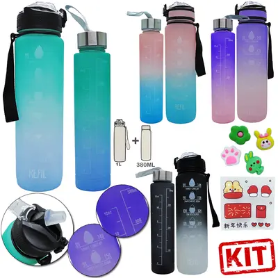 GARRAFA SQUEEZE DE PLASTICO AS MOTIVACIONAL KIT COM 2 PECAS (1L+380ML)