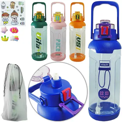 GARRAFA SQUEEZE DE PLASTICO AS COM CANUDO + ADESIVO + BOTAO E TRAVA 1800ML