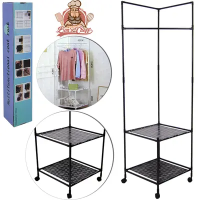 CABIDEIRO DE PISO / CANTO ACO / PLASTICO ARARA COM 2 PRATELEIRAS + BASE RODIZIO 180X65X48CM