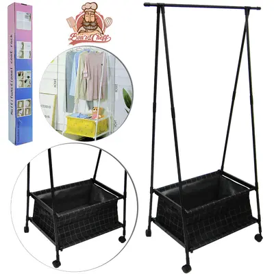 CABIDEIRO DE PISO ACO / PLASTICO ARARA COM CESTO + BASE RODIZIO 145X77X75CM