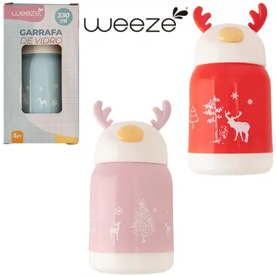 GARRAFA DE VIDRO REVESTIDO DE PLASTICO RENA COM TAMPA DE ROSCA WEEZE 330ML