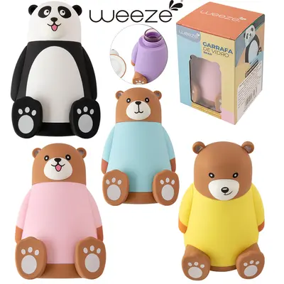GARRAFA DE VIDRO REVESTIDO DE PLASTICO URSO COMTAMPA DE ROSCA WEEZE 300ML