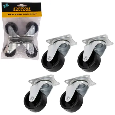 KIT RODIZIO GIRATORIO PRETO 1,5'' PRO COM 4 PECAS