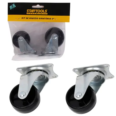 KIT RODIZIO GIRATORIO PRETO 2'' PRO COM 2 PECAS