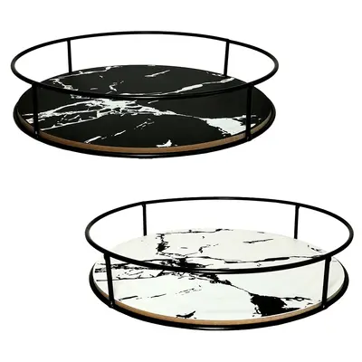 BANDEJA ARAMADO / MADEIRA REDONDA DECORATIVA MARMORE BLACK 3,6X20CM DE Ø