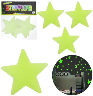 ESTRELA MEDIA BRILHA NO ESCURO STARMANIA COM 4 PECAS NA SOLAPA