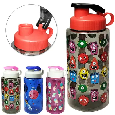 GARRAFA SQUEEZE DE PLASTICO PET ESTAMPAS SORTIDAS COM ALCA 650ML