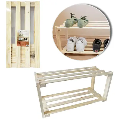 ORGANIZADOR/SAPATEIRA DE MADEIRA PINUS MULTIUSO COM 2 ANDARES 60X30X30CM