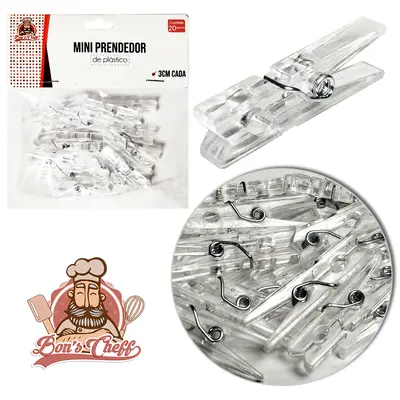 MINI PRENDEDOR DE ACRILICO TRANSPARENTE COM 20 PECAS 3CM