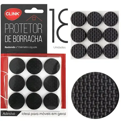 PROTETOR AUTOADESIVO PARA MOVEIS EM EVA REDONDO PRETO COM 18 PECAS 2,5CM DE Ø
