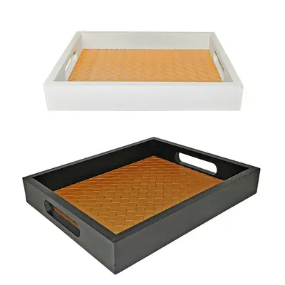 BANDEJA DE MADEIRA MDF COM FUNDO RATTAN RETANGULAR DECORATIVA 20X16X3CM