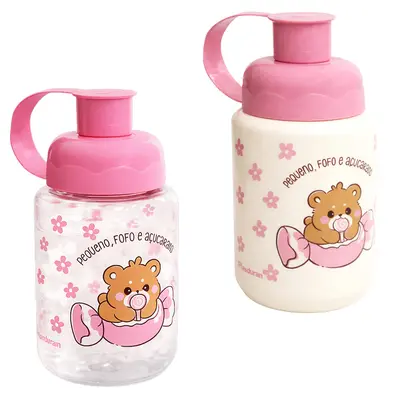 GARRAFA SQUEEZE DE PLASTICO PET URSO COM TAMPA E ALCA 330ML