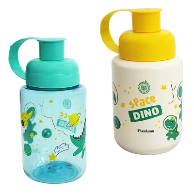 GARRAFA SQUEEZE DE PLASTICO PET DINO COM TAMPA E ALCA 330ML