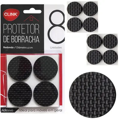 PROTETOR AUTOADESIVO PARA MOVEIS EM EVA REDONDO PRETO COM 8 PECAS 4CM DE Ø