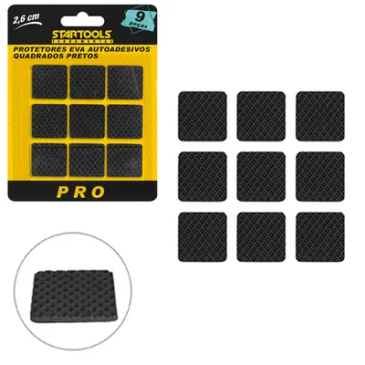 PROTETOR AUTOADESIVO PARA MOVEIS EM EVA QUADRADO PRETO PRO COM 9 PECAS 2,6CM