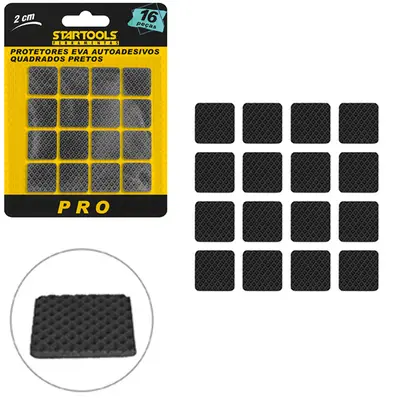 PROTETOR AUTOADESIVO PARA MOVEIS EM EVA QUADRADO PRETO PRO COM 16 PECAS 2CM