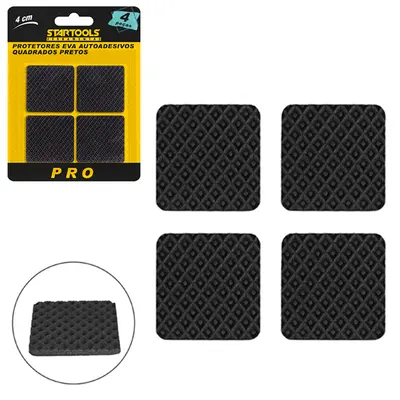 PROTETOR AUTOADESIVO PARA MOVEIS EM EVA QUADRADO PRETO PRO COM 4 PECAS 4CM
