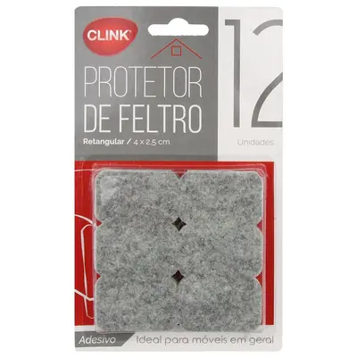 PROTETOR AUTOADESIVO PARA MOVEIS EM FELTRO RETANGULAR COM 12 PECAS 4X2,5CM NA CARTELA