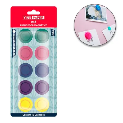 IMA PRENDEDOR MAGNETICO MULTIUSO COLORS YINS PAPER COM 10 PECAS 3CM DE Ø