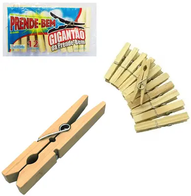 PRENDEDOR DE ROUPA MADEIRA GIGANTAO COM 12 PECAS 9CM
