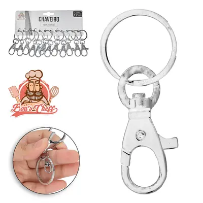 CHAVEIRO DE METAL MOSQUETAO COM 12 PECAS 6,5X3CM