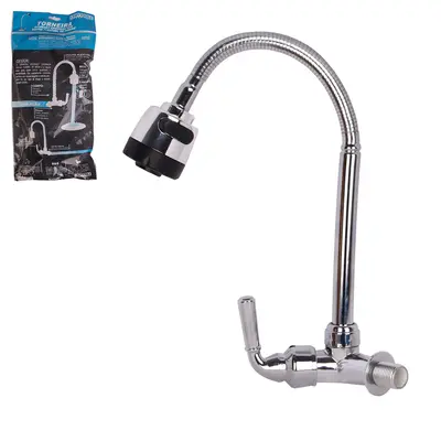 TORNEIRA DE INOX / PLASTICO PVC CROMADA GIRATORIA ABS COM DUCHA FLEXIVEL GOURMET DE PAREDE PRO 46X10X6CM