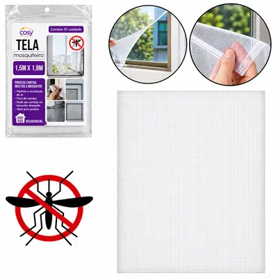 TELA MOSQUITEIRO DE POLIESTER PARA PORTA E JANELA 100X210CM