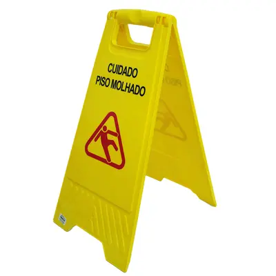 PLACA DE PLASTICO SINALIZACAO CUIDADO PISO MOLHADO 61,5X30CM