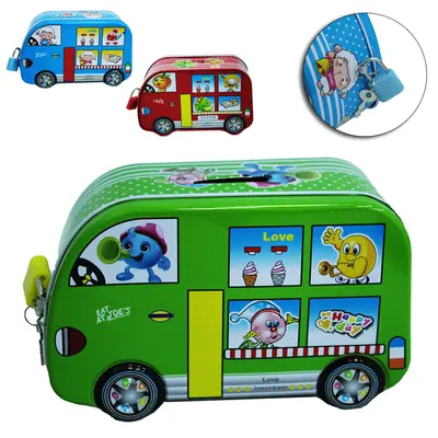 COFRE DE METAL / LATA ONIBUS COM CADEADO COLORS ESTAMPAS SORTIDAS 16X10X7CM