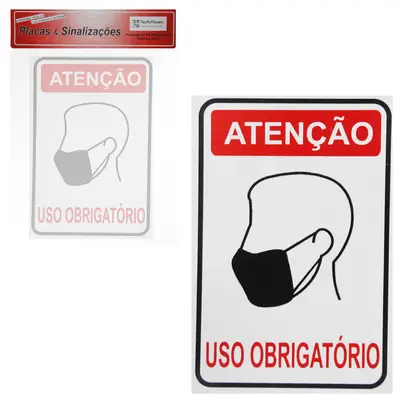 PLACA INDICATIVA ATENCAO USO OBRIGATORIO MASCARA 20X30CM