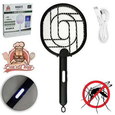 BONS RAQUETE MATA MOSQUITO OVAL RECARREGAVEL DOBRAVEL COM LAMPADA UV BIVOLT 51,5X22CM