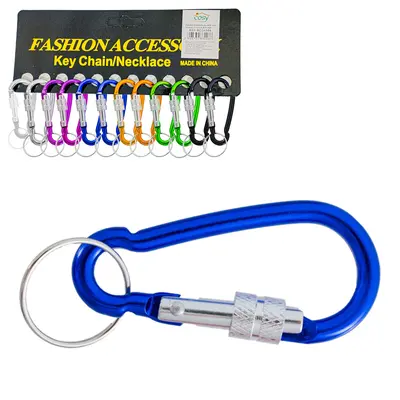 CHAVEIRO DE METAL MOSQUETAO COM TRAVA DE ROSCA COLORS COM 12 PECAS 4,5X2,5CM