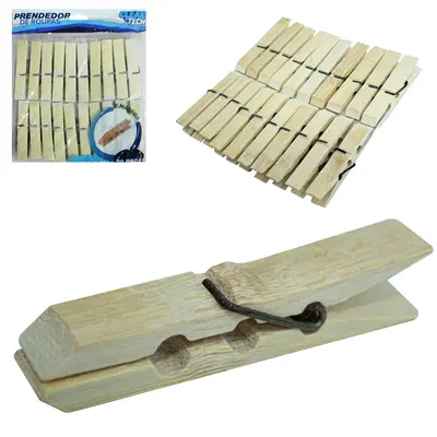PRENDEDOR DE ROUPA DE BAMBU CLEAN TECH COM 20 PECAS 7,2X1,3CM