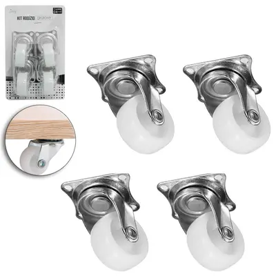 KIT RODIZIO GIRATORIO BRANCO 1,5'' COM 4 PECAS