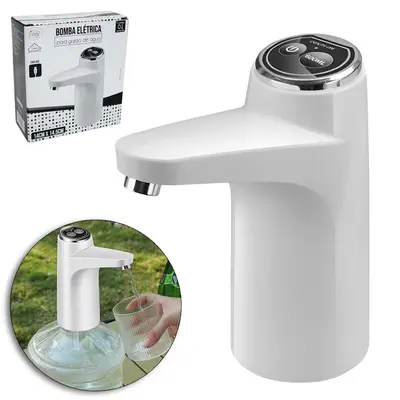 BOMBA AUTOMATICA PARA GALAO DE AGUA COM BOTAO 600ML RECARREGAVEL COM CABO USB