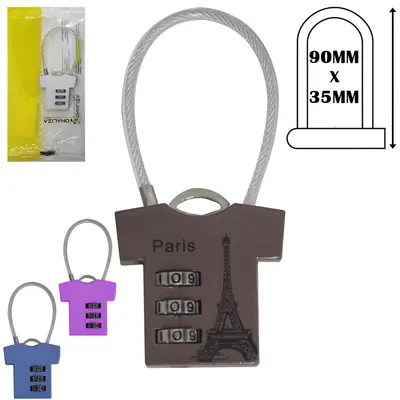 CADEADO CAMISETA HASTE DE ACO FLEXIVEL COM SEGREDO COMBINACAO 3 DIGITOS
