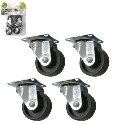KIT RODIZIO GIRATORIO PRETO 1¼'' COM 4 PECAS
