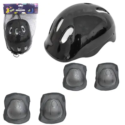 KIT PROTECAO INFANTIL PRETO COM CAPACETE + 2 COTOVELEIRAS + 2 JOELHEIRAS E 2 PROTETORES DE PULSO