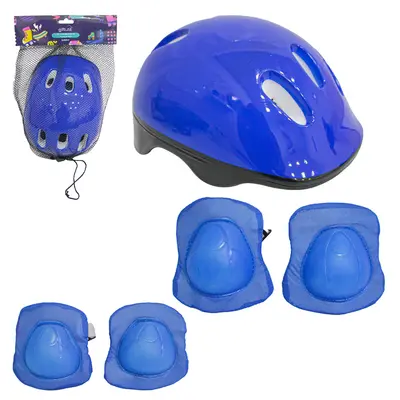 KIT PROTECAO INFANTIL AZUL COM CAPACETE + 2 COTOVELEIRAS + 2 JOELHEIRAS E 2 PROTETORES DE PULSO
