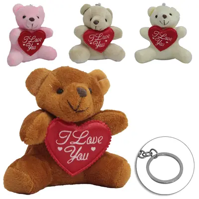 CHAVEIRO DE PELUCIA URSO COM CORACAO TOP KIDS 10X8CM