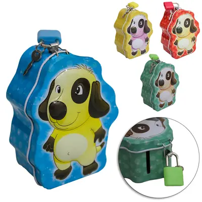 COFRE DE METAL / LATA CACHORRO COM CADEADO 10X4,6CM