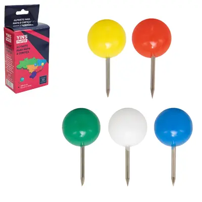 ALFINETE / TACHINHA PARA MAPA E CORTICA DE METAL / PLASTICO YINS PAPER COM 50 PECAS