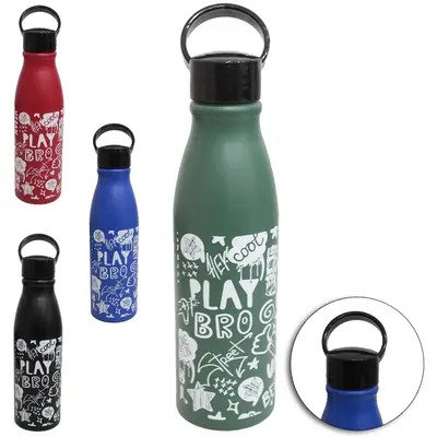 GARRAFA SQUEEZE DE ALUMINIO GRAFITE COM TAMPA E ALCA 600ML