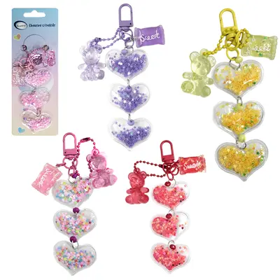 CHAVEIRO 3 CORACOES COM GLITER + URSO