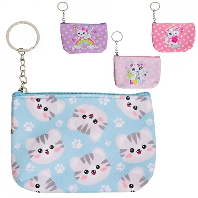 PORTA MOEDAS / NIQUEL DE PVC RETANGULAR GATINHAS COM ZIPER VERSY 12X8X3CM