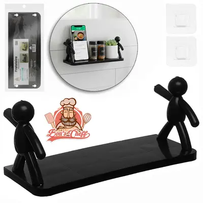 PRATELEIRA RETANGULAR DE PLASTICO BUDDY LISA AUTOADESIVO PRETO 33X14,5X14CM