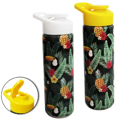 GARRAFA SQUEEZE SLEEVE DE PLASTICO PET BRASILIDADES TUCANOS COM TAMPA E ALCA 700ML