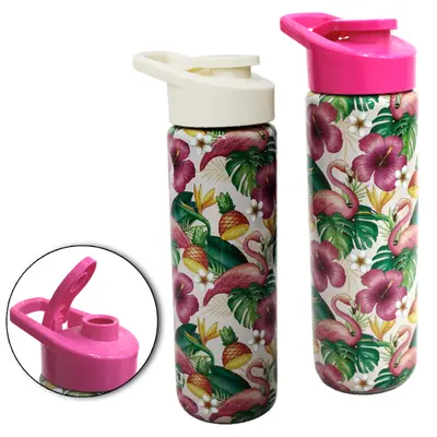 GARRAFA SQUEEZE SLEEVE DE PLASTICO PET BRASILIDADES FLAMINGO COM TAMPA E ALCA 700ML